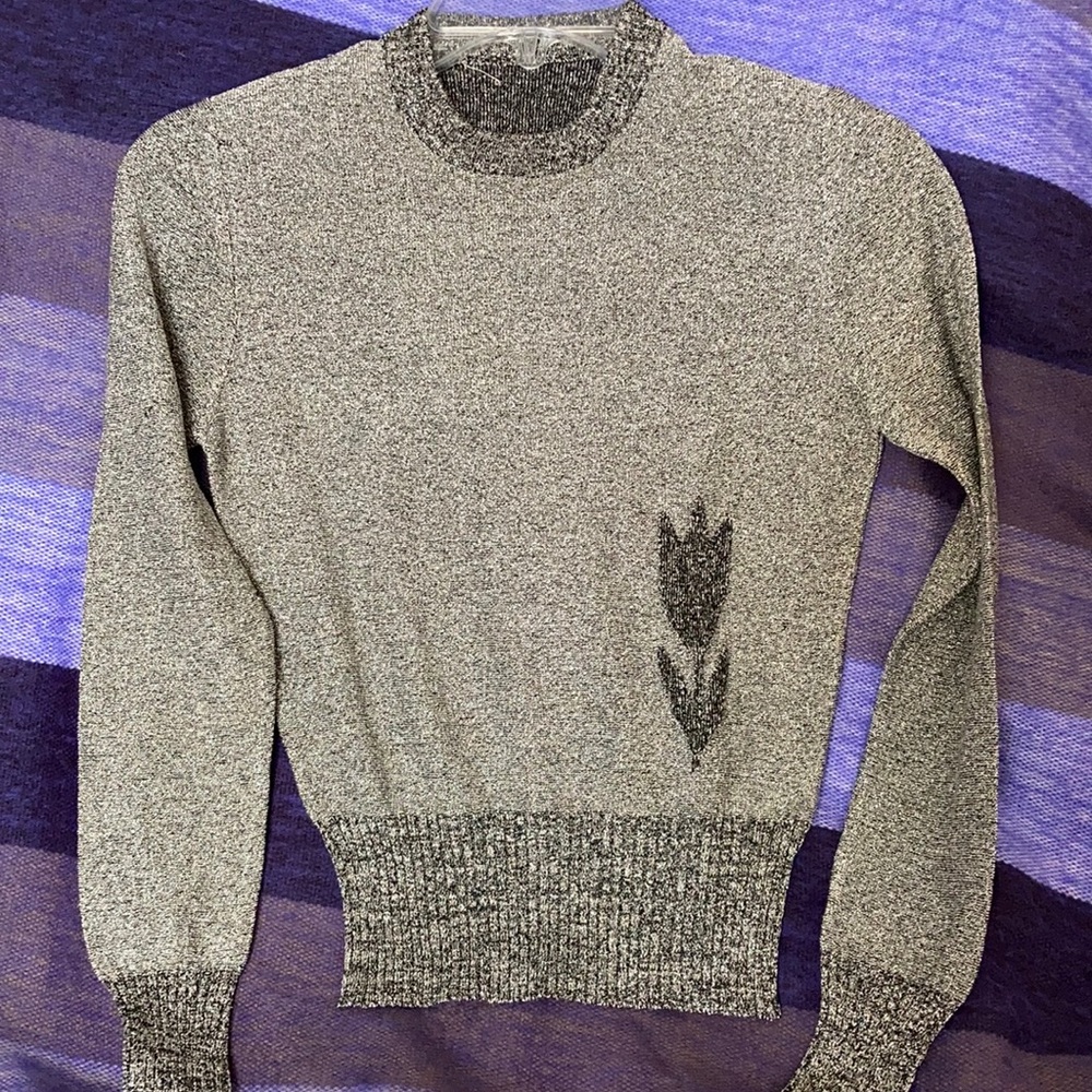 Silver glitter knit long sleeve top